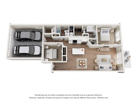 Floor plan for 2 beds, 2 baths, 1293 sqft